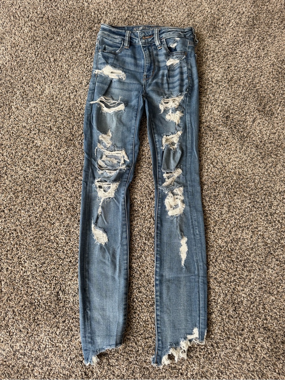 American Eagle Outfitters Distressed Skinny Jeans - Blue